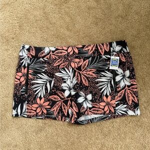 Floral Print Swim Shorts in Black and Coral